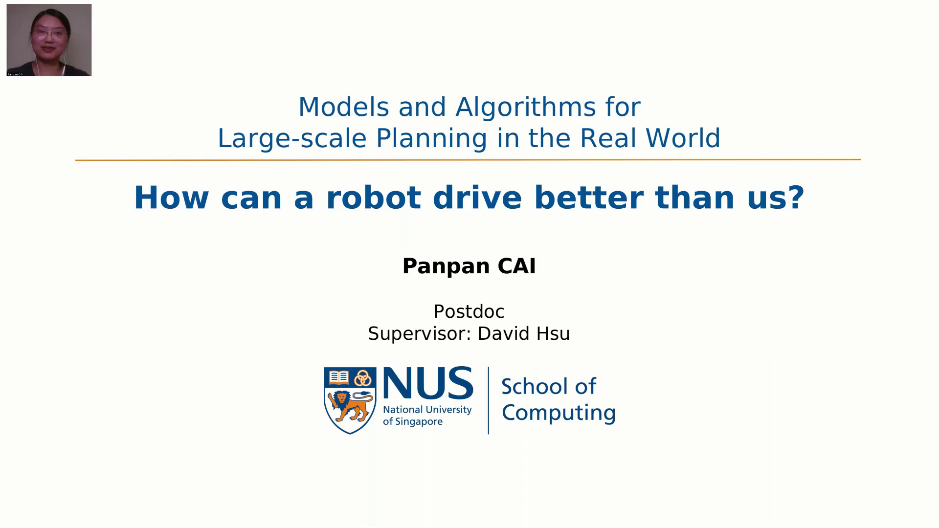 Research talk at RSS pioneer 2020